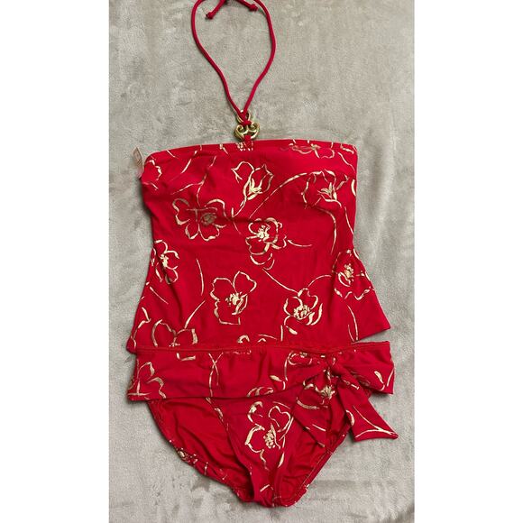 Be Creative Women’s 2-Piece Bikini Red and Gold Flowers Size 14 Juniors/Small - Picture 1 of 8